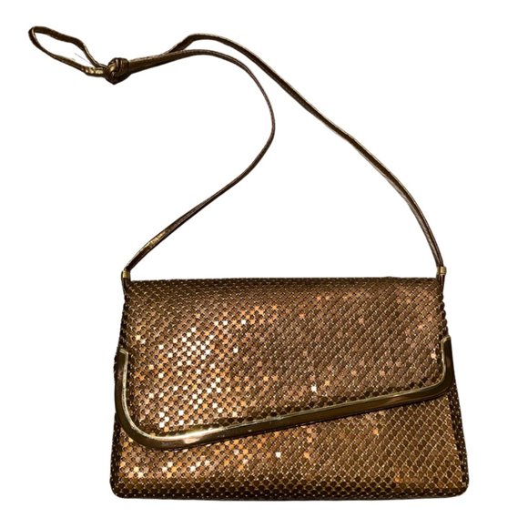 VINTAGE Bronze Metal Mesh Purse Handbag Bag Disco Envelope Clutch X Body - Picture 7 of 7